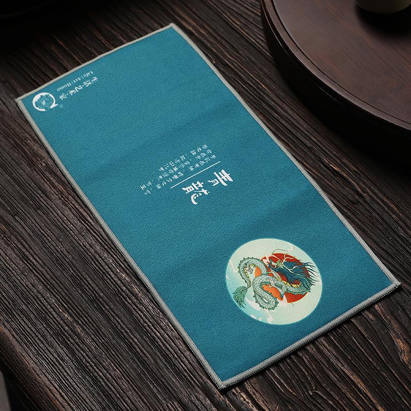 Chinese Retro Painted Tea Towel Kung Fu Tea Set Strong Water Absorption Thickened Tea Mat Cotton Velvet Tea Ceremony Accessories