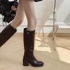 Cowhide Version~ Miu Series Leather Thick-soled But Knee Boots Women's Simple and Thin Long Boots Thick Heel High Knight Boots