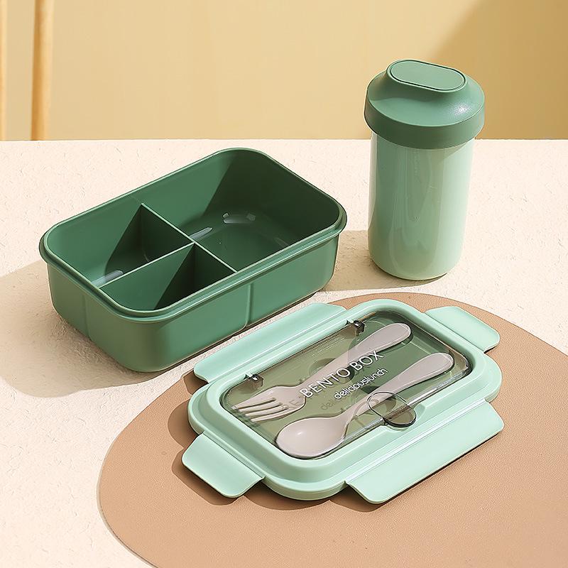 Nordic-Style Stainless Steel Lunch Box with Compartments, Fork, and Spoon - Microwave Safe