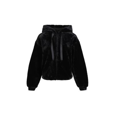 Style Fur Hooded Windproof Warm Casual Jacket Women Outerwear Black GM1468