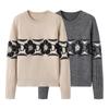 Autumn 2025 Women's Loose Retro Jacquard Crew Neck Knitted Sweater