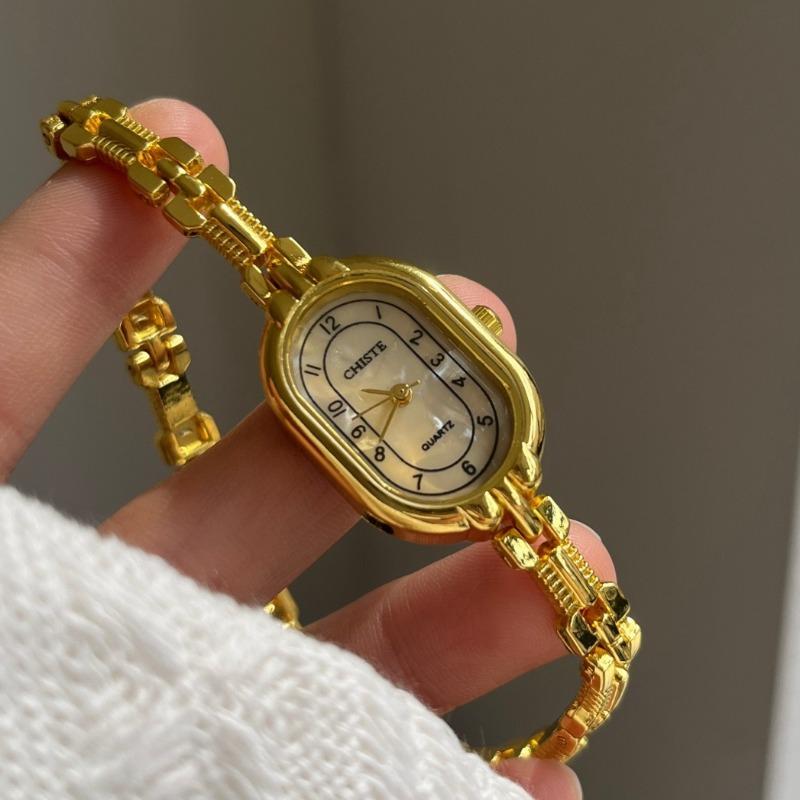 Thin Bracelet Quartz Watch Retro Small Gold Watch for Women Luxury Mother-of-Pearl Dial Wristwatch Gift Relojes Para Mujer
