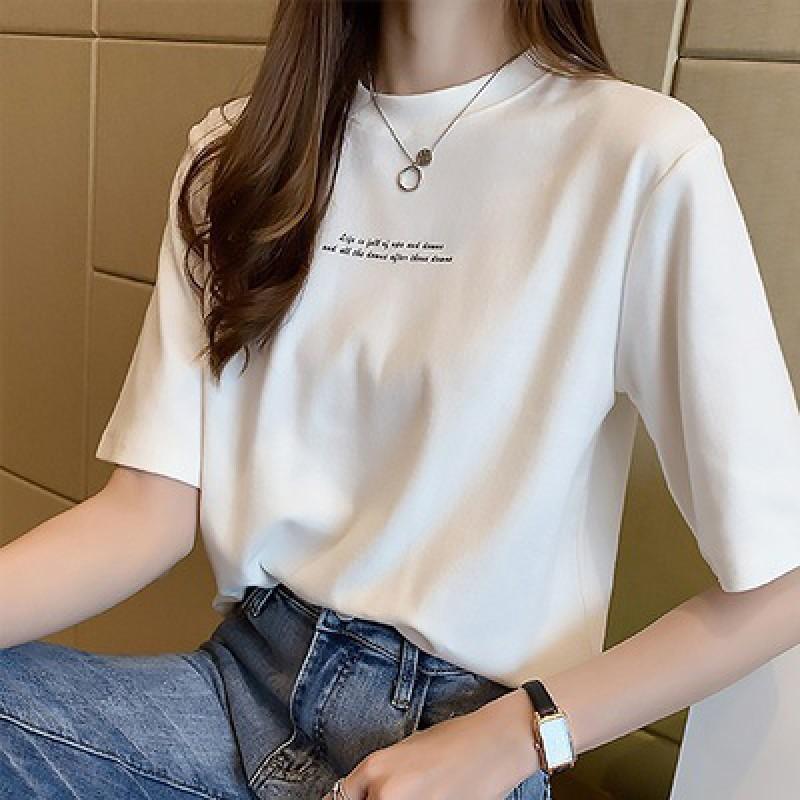 Womens Loose Fit Short Sleeve T-Shirt With Print Design Round Neck Casual Top 2025