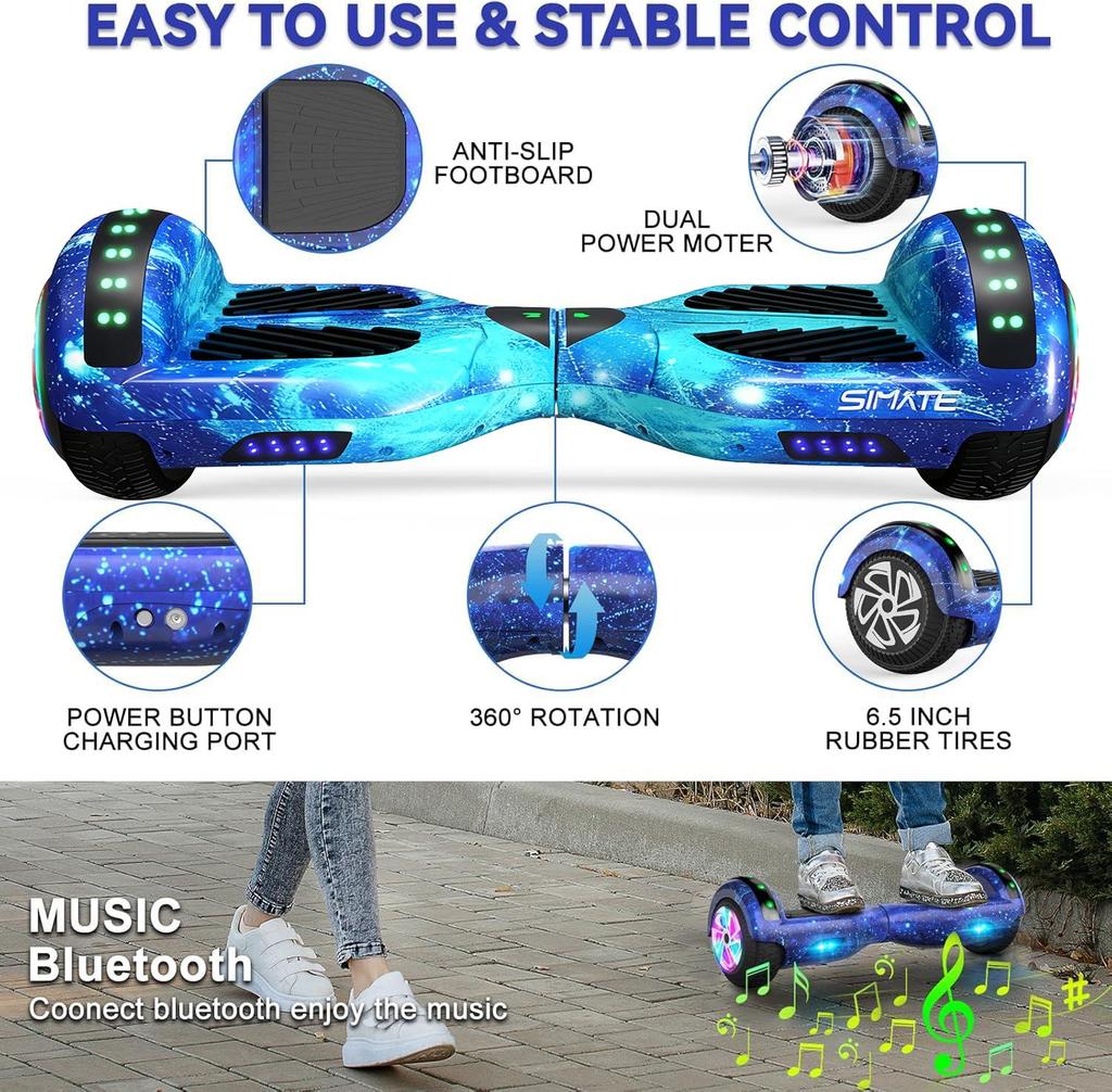 Hoverboard Go Kart Seat, 6.5'' Hoverboard Hoverkart with LED Lights and Bluetooth Speaker, Gyroscooters Go Kart Bundle for Kids and Adult