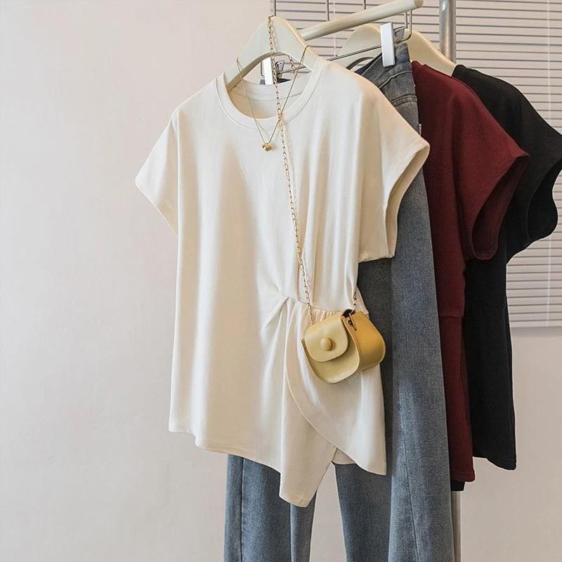 T-shirt Women Versatile Summer Casual Large Size Loose Round Neck Pullover Short-sleeved Tops