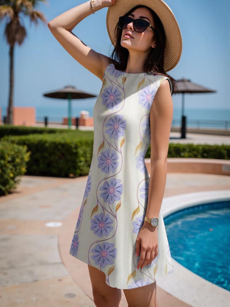 

Women s Floral Print Sleeveless Sundress Summer Beach Dress Casual V-Neck A-Line Dress XL фіолетовий