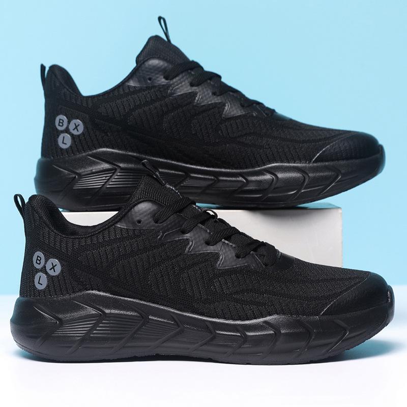 

Пара кроссовок с высокой эластичной амортизацией, сетчатые мужские туфли, модные повседневные дышащие универсальные спортивные туфли 44 чёрный