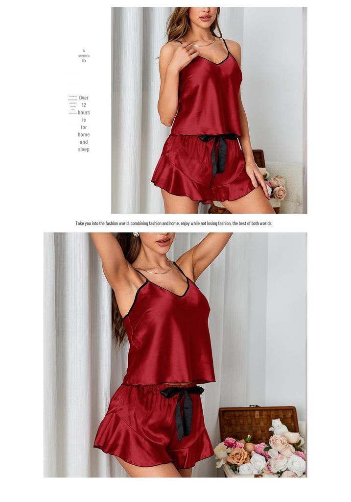 Silk-Feel Camisole Shorts Set: Women's Summer Ice Silk Loungewear Pajamas
