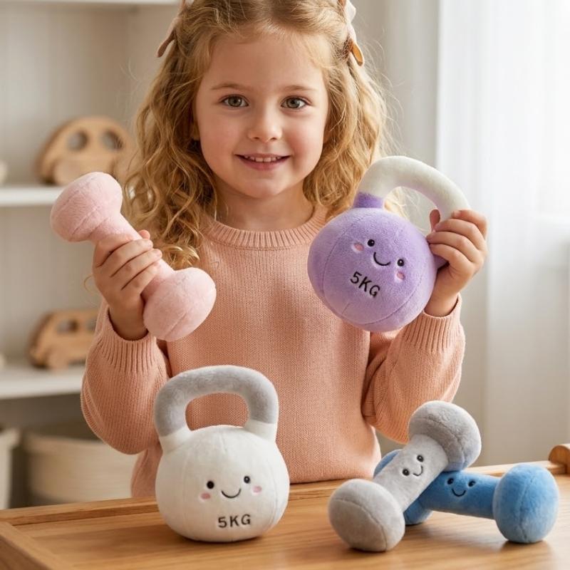 Kawaii Cartoon Anime Dumbbell Dolls Stuffed Plush Toys Handmade Kettle Bells Children'S Fitness Equipment Creative Gifts