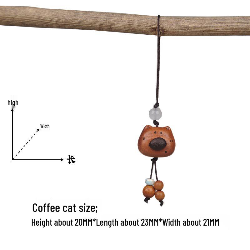Peach Wood Coffee Bean Teddy Bear Heart Handbag Charm Pendant Keychain