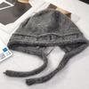 Wool hat women's winter wool lace-up knitted hat solid color fashionable versatile face small warm ear protection Lei Feng hat