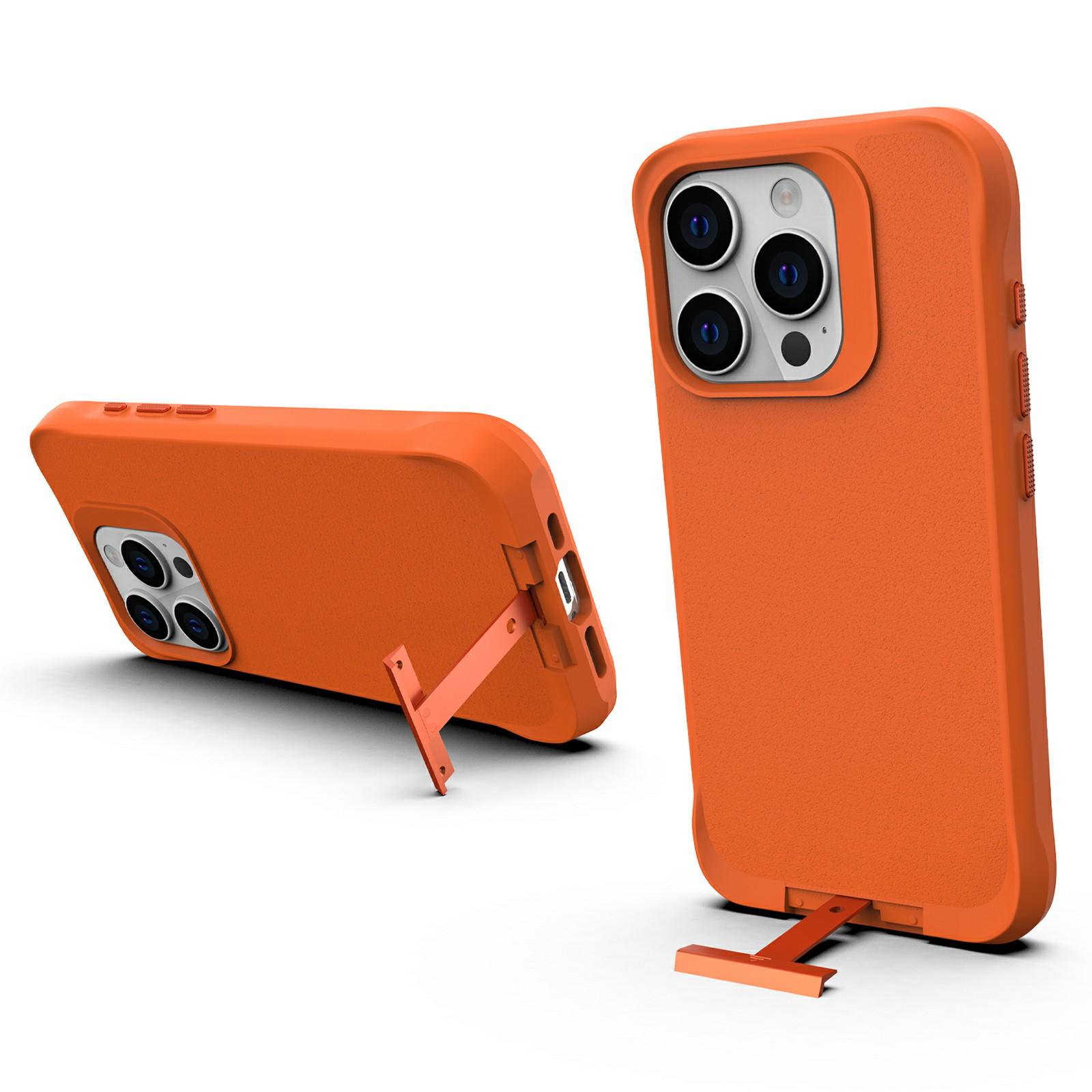 

For iPhone 13 Pro Max Magnetic Case PC+TPU Phone Cover with Hidden Kickstand Orange