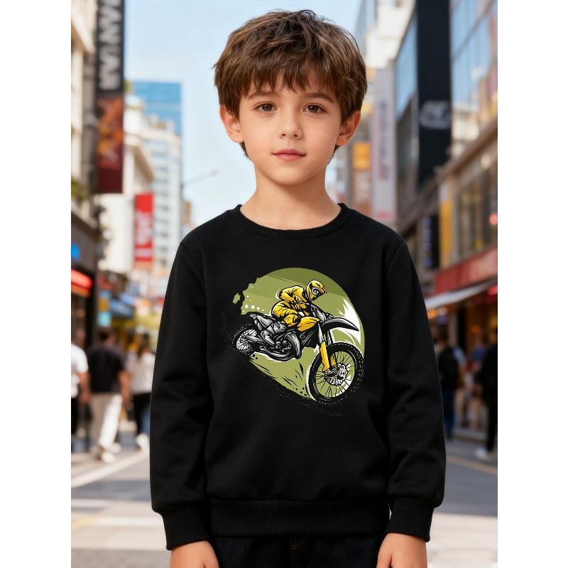 European sizes Kids' Round Neck Pullover, Long-Sleeved Top , Featuring a Cross-Country Print, Suitable for Daily Casual Wear And Outdoor Activities