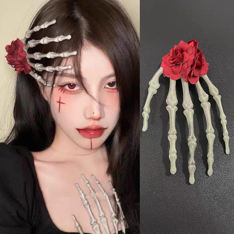 Dropshipping Gothic Claw Rose Hairpin Skeleton Hand Hair Clip for Dark Holiday Party Decoration Event Gift Novelty Gifts HQ