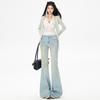 Spring new elastic flared pants Korean Spice Girls retro style women's jeans light blue trousers