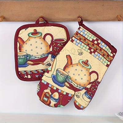 4Sets of Kitchen Gloves, Comfortable Polyester Materialhand Guard, Gift,Durable Oven Gloves Table Mat, Gloves Kitchen