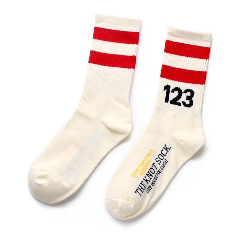 Men's Spring and Autumn Cotton Digital Striped School Style Sports Mid Calf Socks