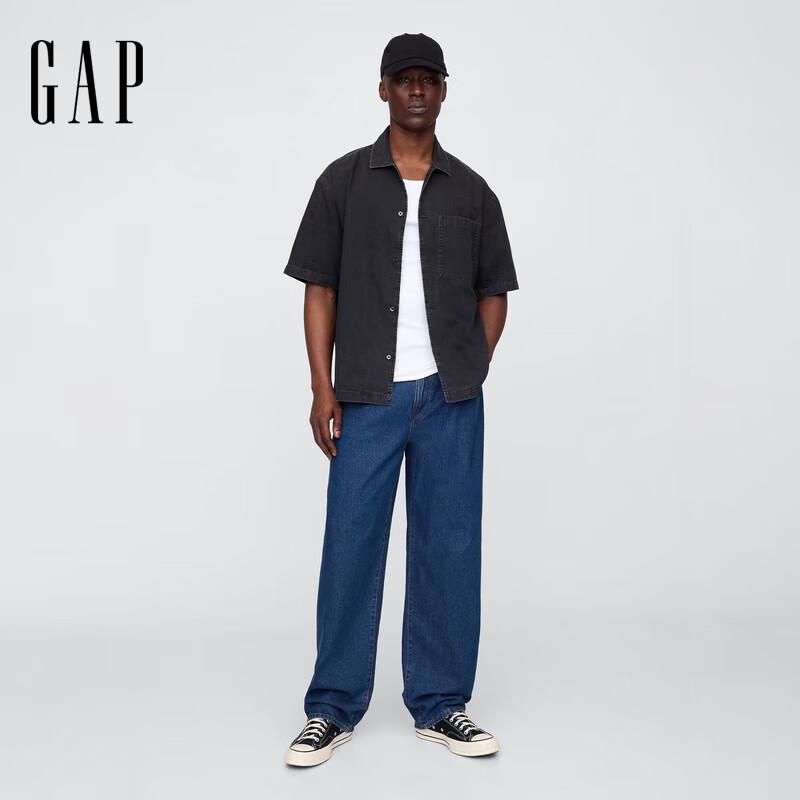 Gap Men s 2025 Summer Loose Fit Cotton Short Sleeve Denim Shirt XL