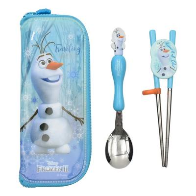 Lilpang Frozen 2 Olaf, kieferorthopädischer Sicherheitslöffel aus Edelstahl + Etui-Set, gemischte Farben, Löffel + Essstäbchen + Etui, 1 Set