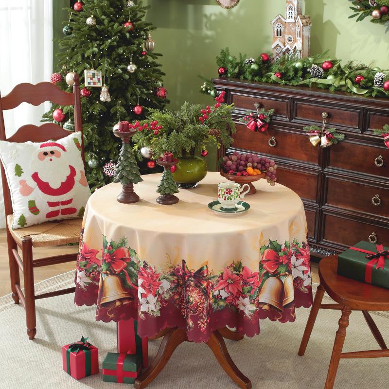 New Christmas Round Tablecloth Red Waterproof and Dustproof Holiday Decoration Table Cloth Stain Resistant and Wrinkle Resistant