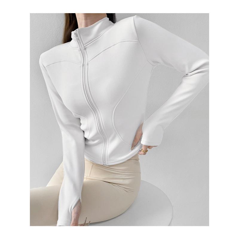 Women's Velvet Plus Long Sleeve Fitness Jacket - Slimming Stand Collar Yoga Top