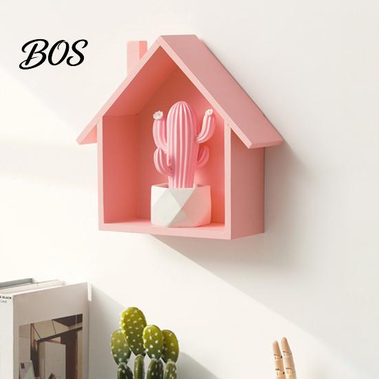 Wall Shelf Wood House Display Shelf, Mounted Decorative Floating Kids Room Small Toys Dolls Organizer for Entryway, Living Room, Nursery