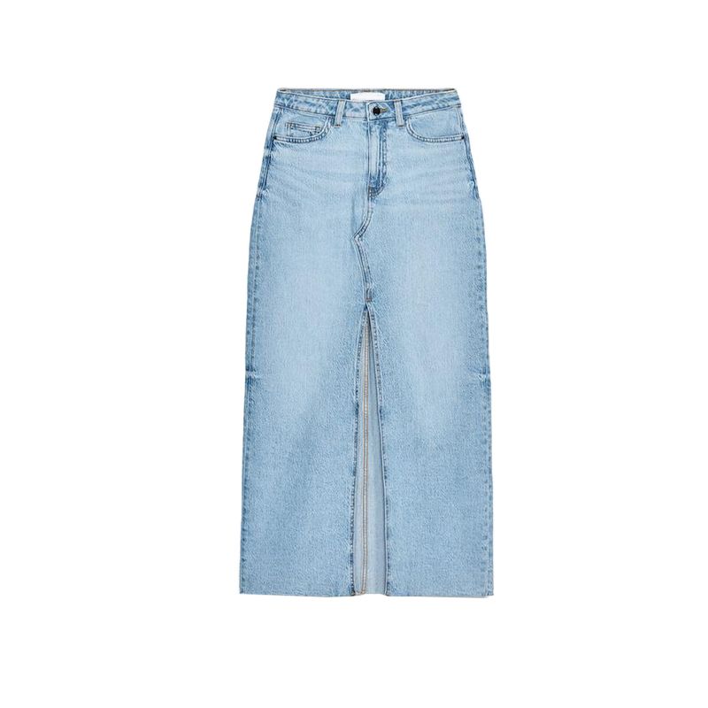 Spring and Summer Cinched Sleeveless round Neck Denim Vest 8228038 Midi Skirt High Waist Casual Denim Skirt 8228023
