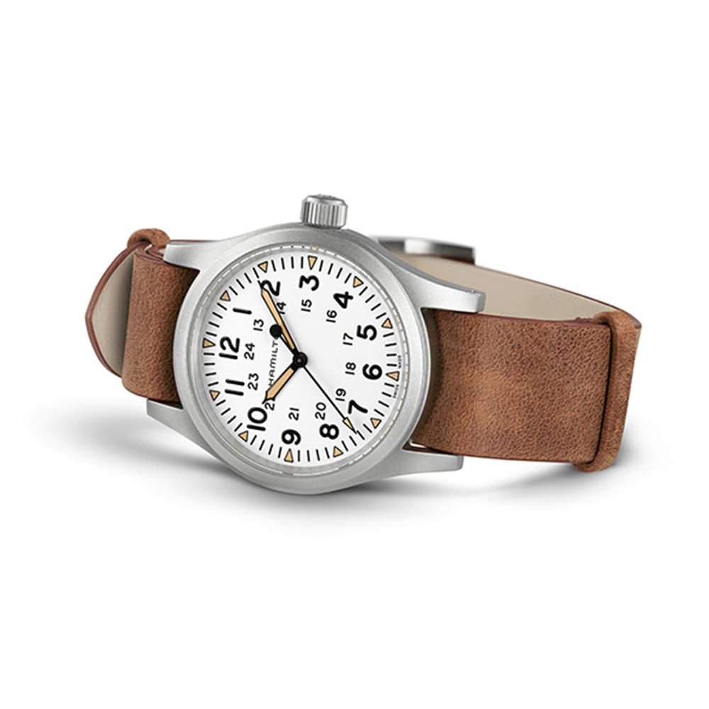 Hamilton H69439511 Khaki Field Mechanical 38mm White Dial Brown Leather Strap Men's Watch