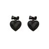 Black retro leather texture bow stud earrings temperament sweet love earrings heart-shaped peach heart ears jewelry ears