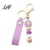 Decorative Handbag Charm Silicone Flower Keychain with Faux Leather Wristlet Car Key Ring Pendant Pendant Backpack Wood Beads Women