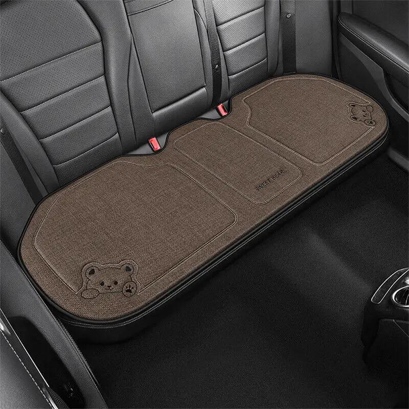 1pc Cartoon Bear Car Seat Cover Linen Anti-Slip Breathable Auto Single Pad Universal Car Square Seat Rear Seat Back Cushion