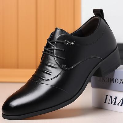 Business Leather Shoes Men's 2025 New Handmade Leather Casual Men's Shoes Pointed Leather Shoes Heightening Shoes Foreign Trade