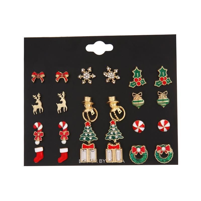 New Christmas Stud Earrings, Christmas Tree Bow Tie Snowman Gift Socks, Snowflake Elk Stud Earrings Set