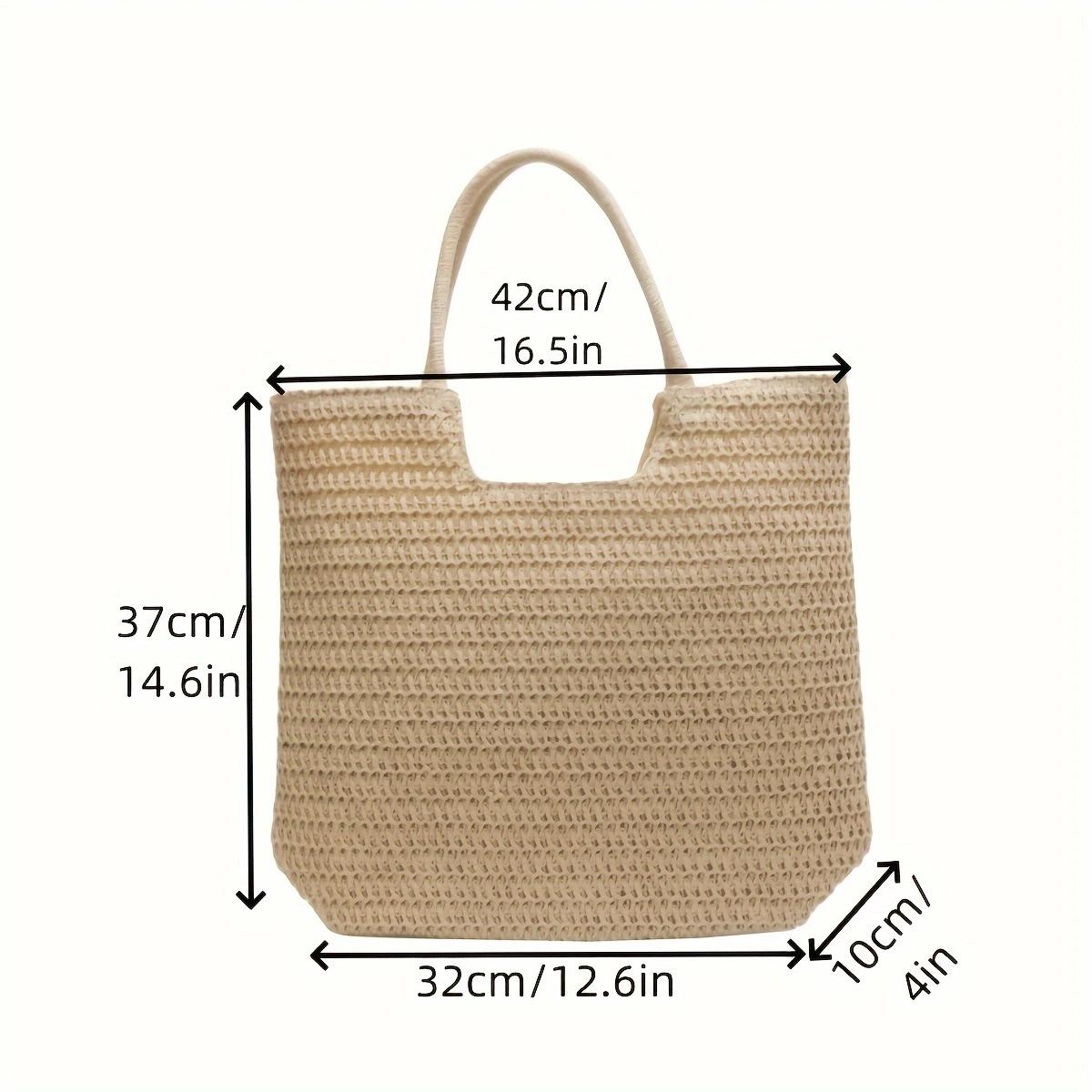 Versatile single shoulder solid color straw woven bag women s large capacity woven woven bag seaside vacation beach bag simple tote bag Edge zipper