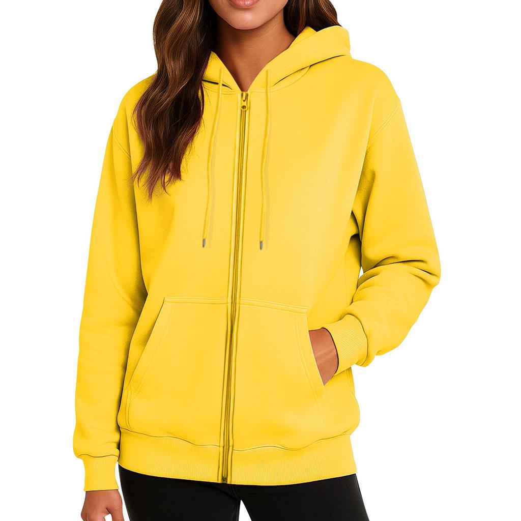Felpa con cappuccio da donna con zip intera, felpa casual a maniche lunghe con cappuccio e tasche, top morbido e leggero con coulisse