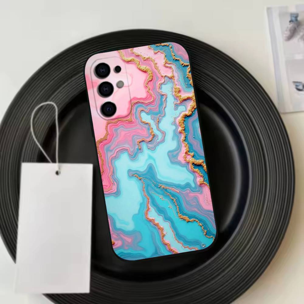 Luxury Pink Blue Oil Painting Phone Case For Samsung S25,S24,S21,S22,S23,S30,Ultra,S20,Plus,Fe,Soft Silicone Black Cover