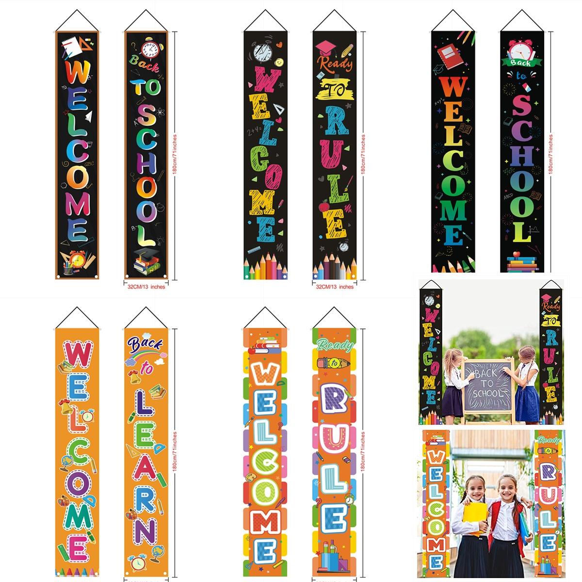 Bannière Bienvenue à L'École 180x110 Cm - Toile De Fond Avec Accessoires Photo - Pour Rentrée Scolaire, Décoration Classe