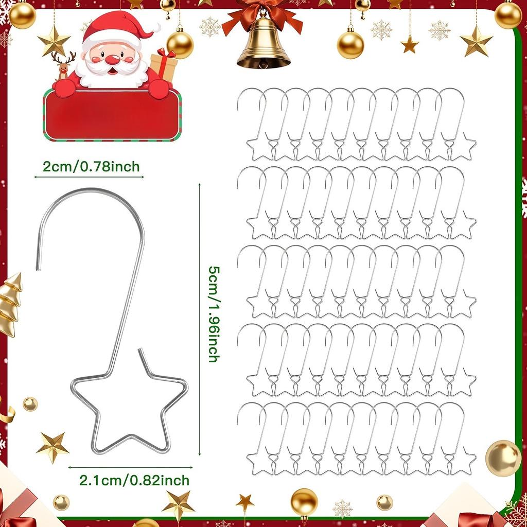 20 Stück Christbaumschmuckhaken(2,0 Zoll) für Weihnachtsbaum Heimparty Dekorationen Metall Weihnachtsdekoration Haken, Festliche Ornamente