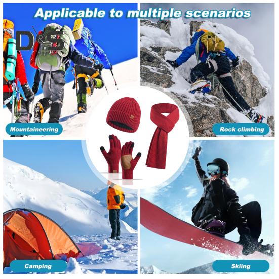 3 Pcs/Set Unisex Winter Beanie Scarf Gloves Set Thick Knitted Warm Cap Great Friction Palm Gloves Elastic Ear Protection Windproof Winter Outdoor