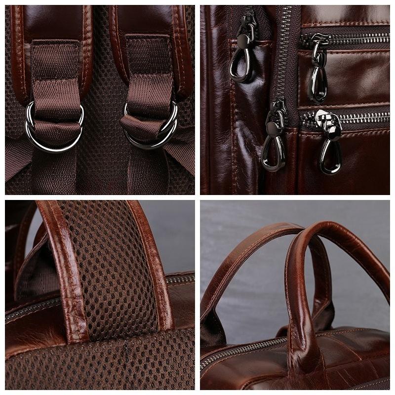 Leather Backpack Men's Business Computer Bag, Casual and Versatile Travel Schoolbag