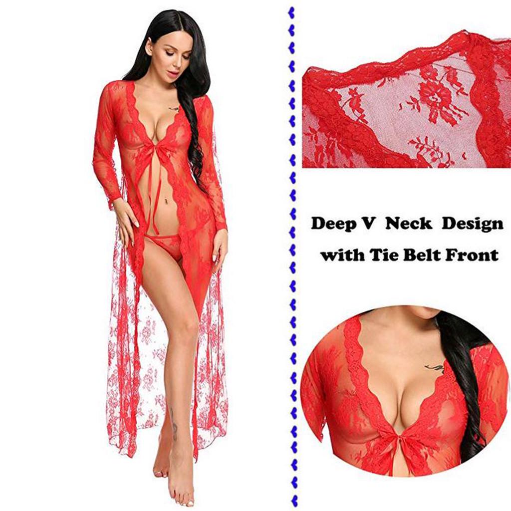 Lingerie for Women Sexy Long Lace Dress Sheer Gown  Kimono Robe