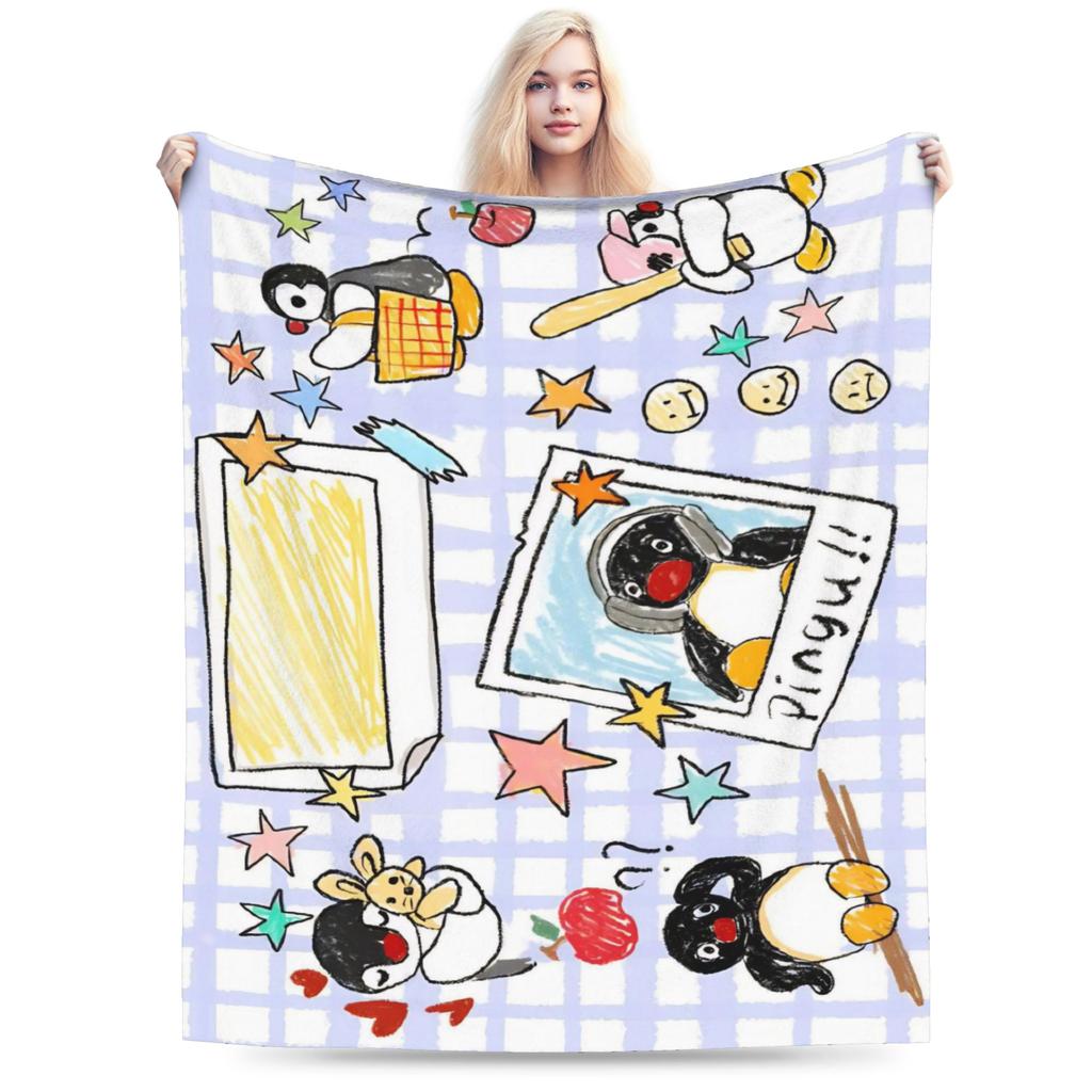 Noot Pingu Fleece Throw Blankets Penguin Cartoon Blankets for Bedding Couch Ultra-Soft Bedding Throws