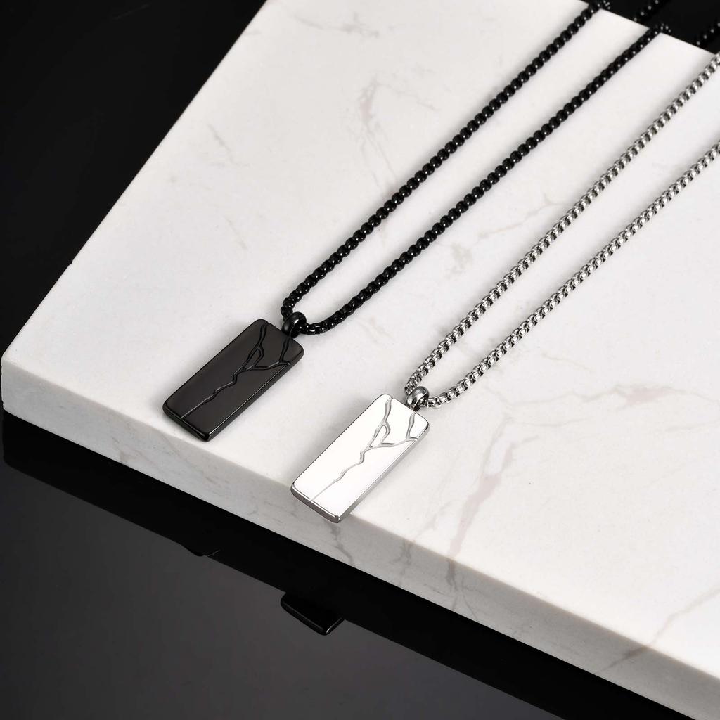 Stainless Steel Punk Cracked Square Pendant Necklace for Men, Minimalist Hip Hop Geometric Necklace Box Chain, Fashion Jewelry