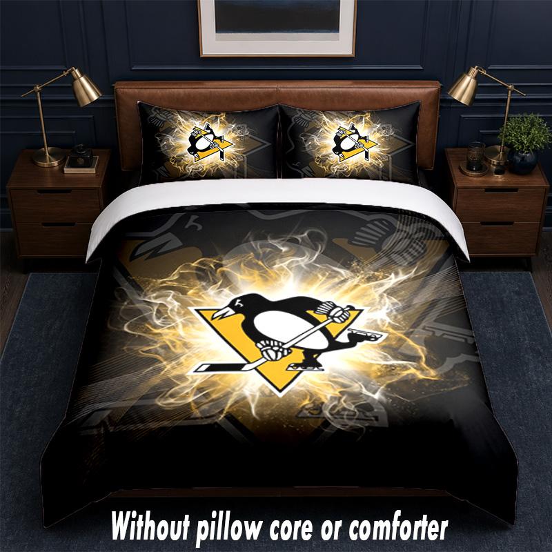 Pittsburgh Penguins Design Bed Bedding Set 1 Duvet Cover + 2 Pillowcases Soft Breathable Household Bed Linens
