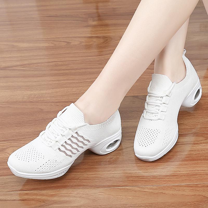 Women's Large-sized Square Dance Shoes Women's Mesh Fly Woven Breathable Modern Fashion Dance Shoes Ballet Dance Shoes Ballet Flats Shoes
