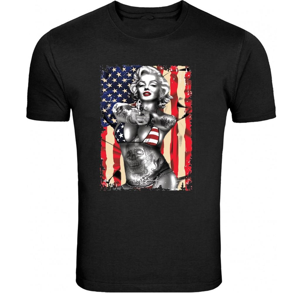 

Marilyn Monroe Tee Black and White Unisex shirt USA flag gun S -5XL T-Shirt Tee Unisex T-Shirt M