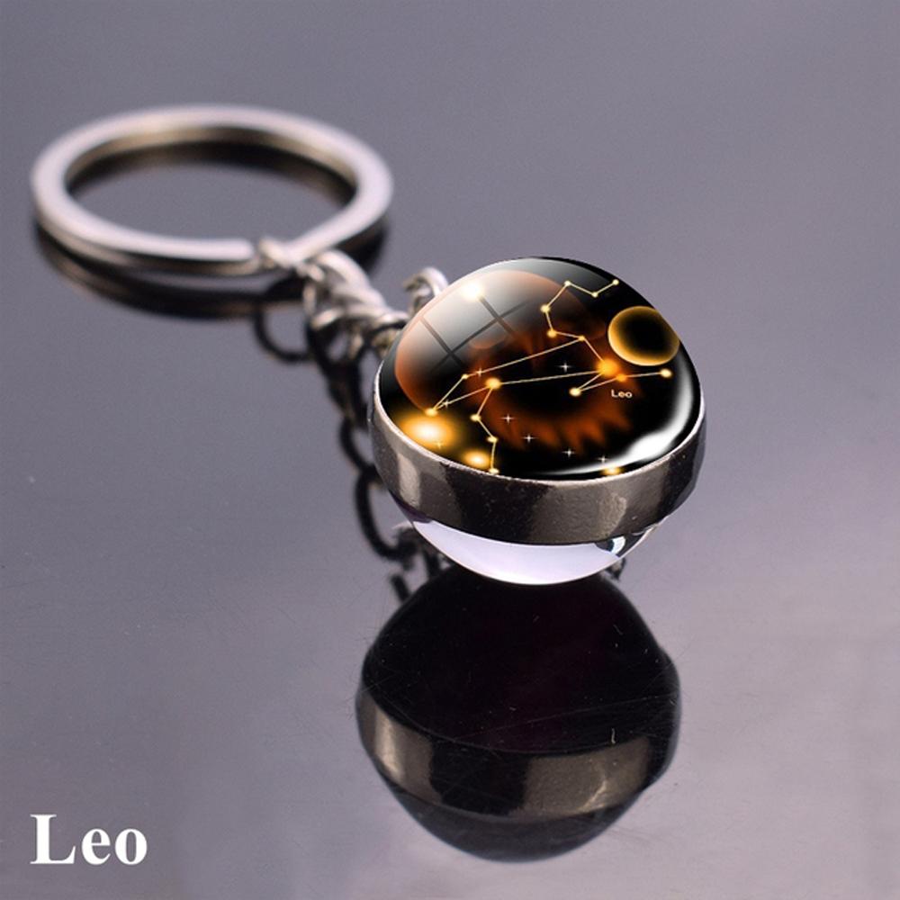 Key Chain Holder Jewelry Leo Pendant Glass Ball Keychain 12 Constellation Key Rings Zodiac Keychain