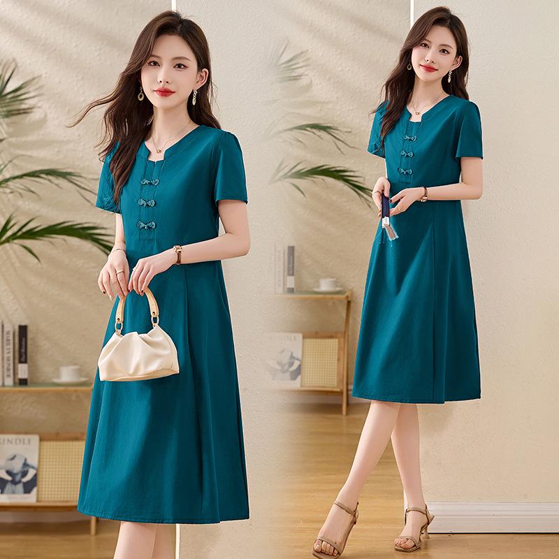 

Летнее платье миди с коротким рукавом в китайском стиле для женщин LX278 Medium королевский синий