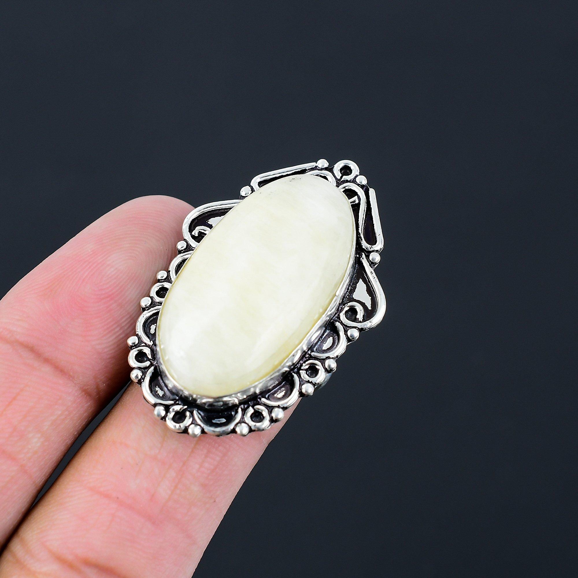 

Crown Chakra Oval Natural Scolecite 925 Silver Multi Stone Wedding Ring Size 8.5 8.5