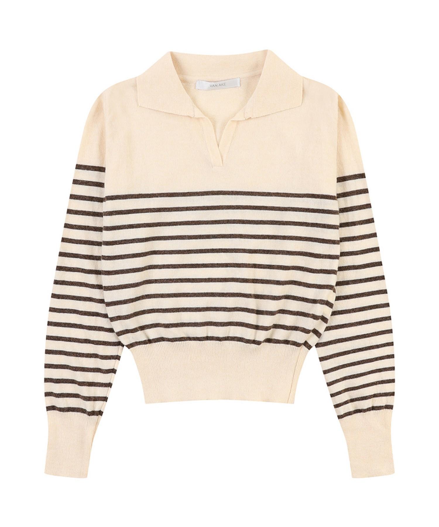Vanake Slim Striped Collar Knit_Vb3Yktq307Z Color: Beige (Be)/Free (Free)